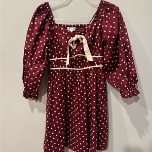 She + Sky Burgundy Polka Dot Midi Dress with Cream Trim